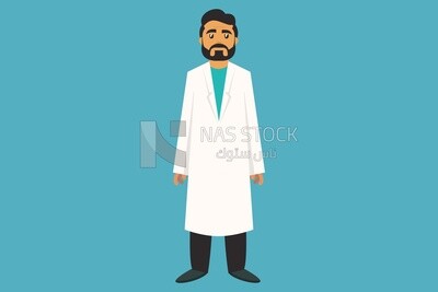 Character of a doctor wearing a white coat, vector illustrator