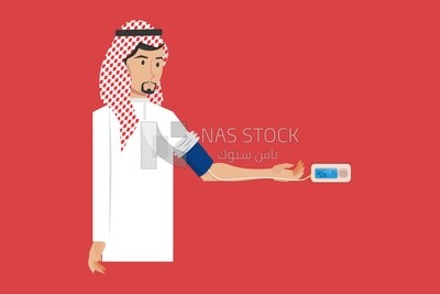 Character of a gulf man taking blood pressure measures, vector illustrator