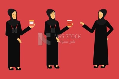 ثلاث شخصيات لنساء خليجيات يتسوقن في السوق، فيكتور اليستريتور