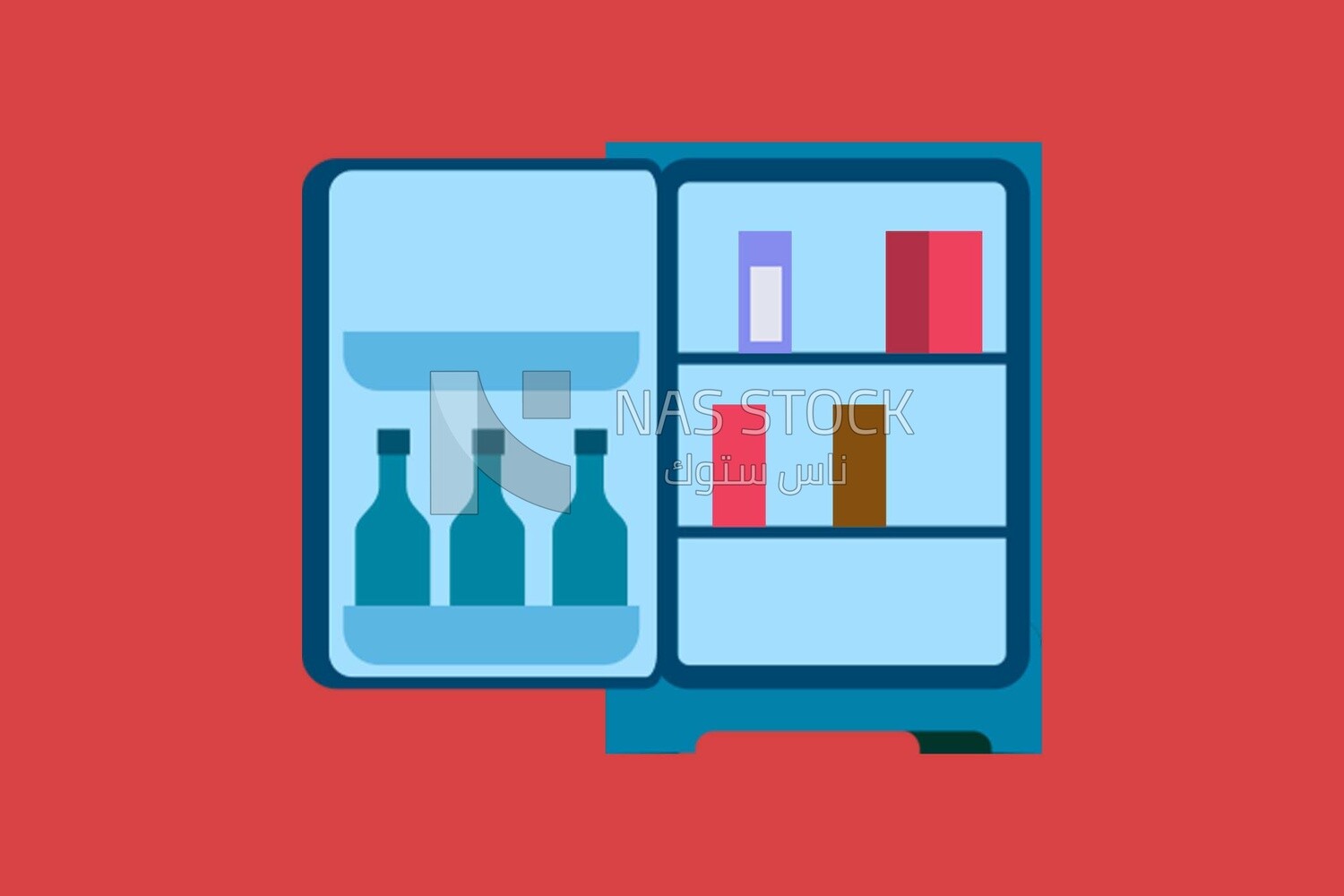 Fridge with bottles on it, icons and templates, vector illustrator
