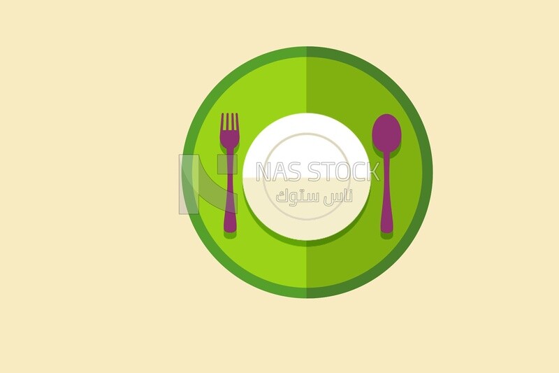 Plate with fork and knife, icons and templates, vector illustrator