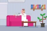 Character of a gulf man sitting on the sofa watching the television, icons and templates, vector illustrator