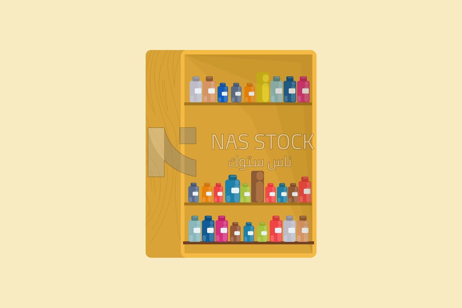 Shelves with bottles and jars, icons and templates, vector illustrator