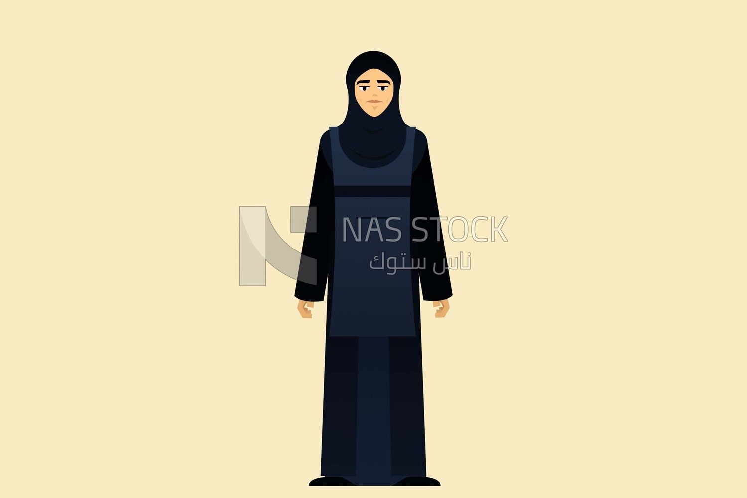 Character of a Gulf woman wearing a black abaya, vector illustrator