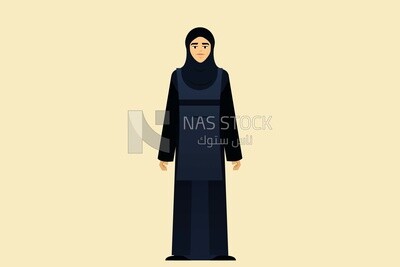 Character of a Gulf woman wearing a black abaya, vector illustrator