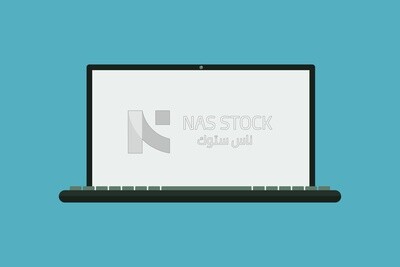 Laptop with white screen, icons and templates, vector illustrator