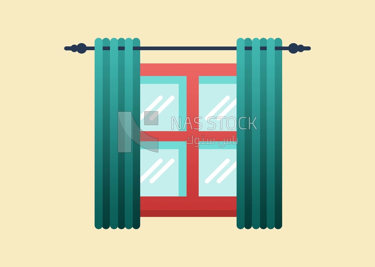 Window with curtains, icons and templates, vector illustrator