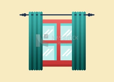 Window with curtains, icons and templates, vector illustrator