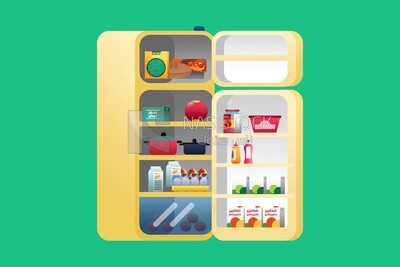 Fridge with food on it, icons and templates, vector illustrator