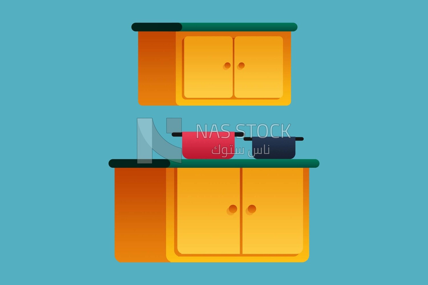 View of a kitchen with Electrical devices and pots, vector illustrator