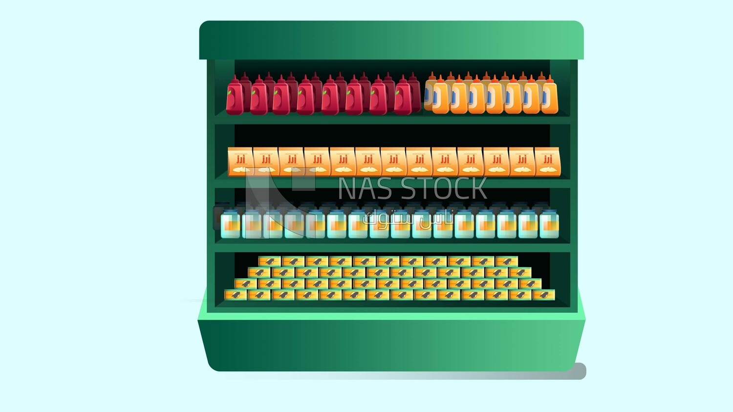 Shelves with bottles and jars, icons and templates, vector illustrator