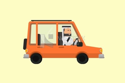 Character of a gulf man driving a car, vector illustrator