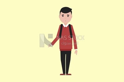 Character of a boy going to the school, vector illustrator