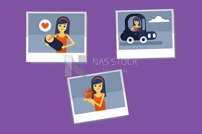 Photo frames of women doing different things, vector illustrator