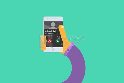 Hand holding a mobile with a call from a car emergency, vector illustrator