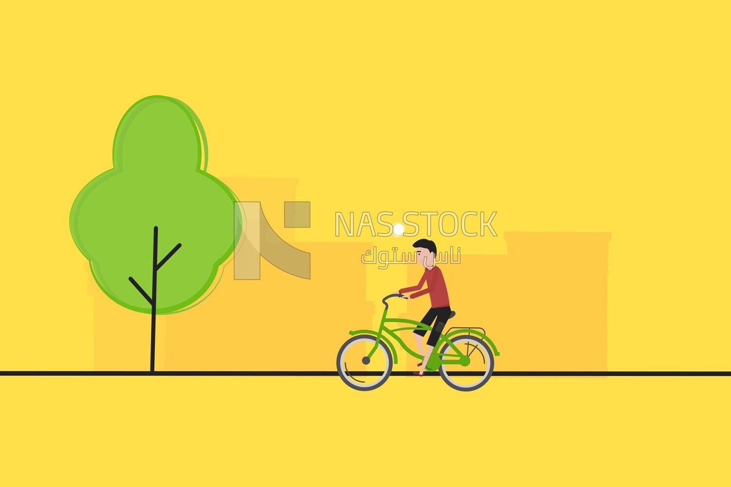 View of a character of a boy riding a bike, vector illustrator