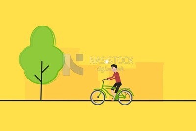View of a character of a boy riding a bike, vector illustrator