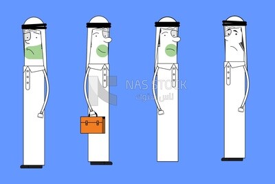 Four characters of gulf men with different poses, vector illustrator