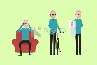 Three characters of men with different poses, vector illustrator
