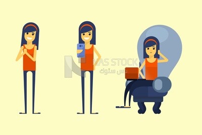 Three characters of women with different poses, vector illustrator