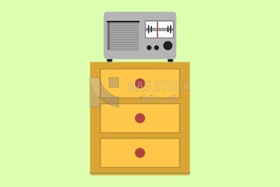 Radio on the commode with 3 drawers, icons, templates and vector illustrator