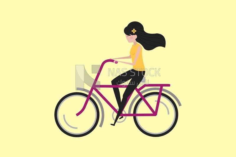 Character of a girl riding a bike, icons, templates and vector illustrator