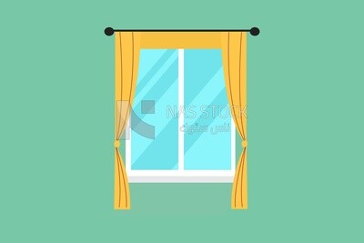 Window with curtains, icons, templates and vector illustrator
