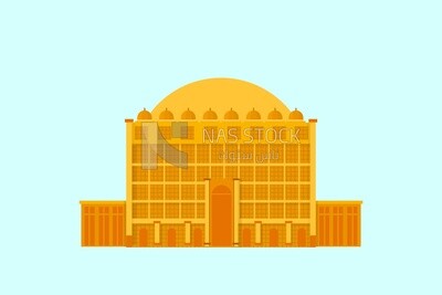 Yellow building with The logo of the Gulf Cooperation Council, icons, templates and vector illustrator