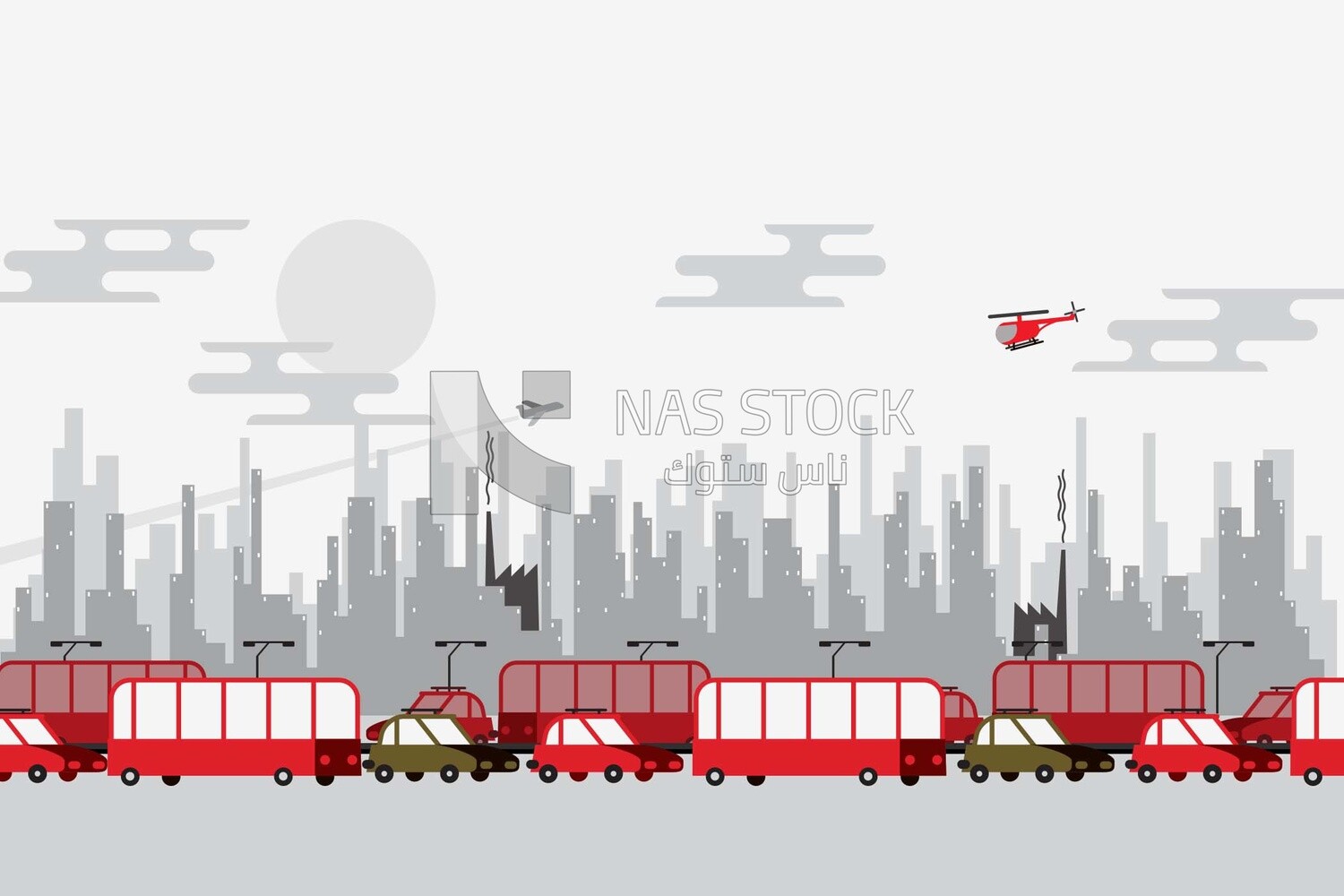 View of the city shows the cars on the road, vector illustrator