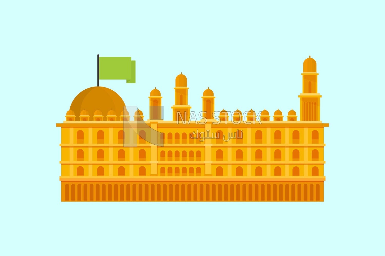 Yellow building with The logo of the Gulf Cooperation Council, icons, templates and vector illustrator