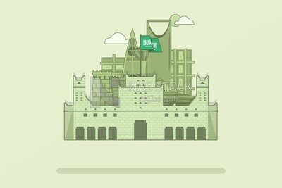 Building with the flag of Saudi Arabia on it, icons, templates and vector illustrator