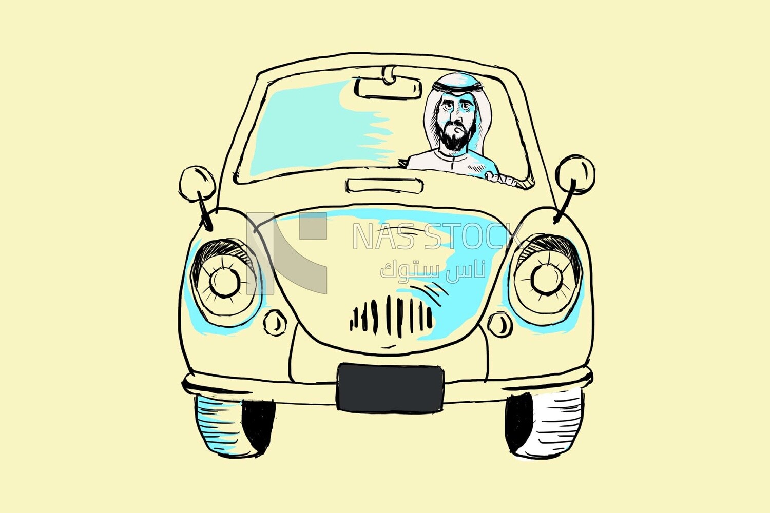 Character of a gulf man driving a car, vector illustrator