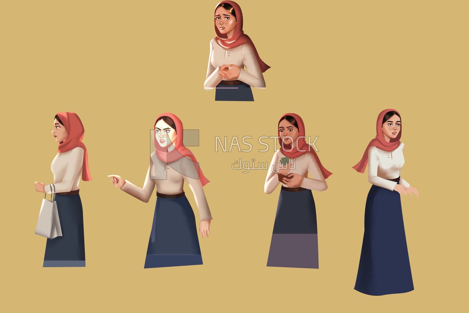 Characters of women with hijabs with different poses, vector illustrator