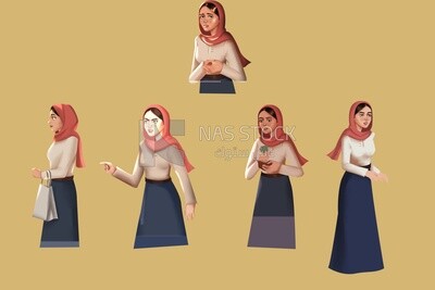 Characters of women with hijabs with different poses, vector illustrator