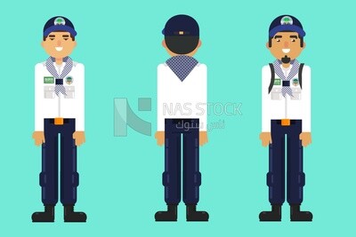 Three characters of Scout boys with different poses, vector illustrator