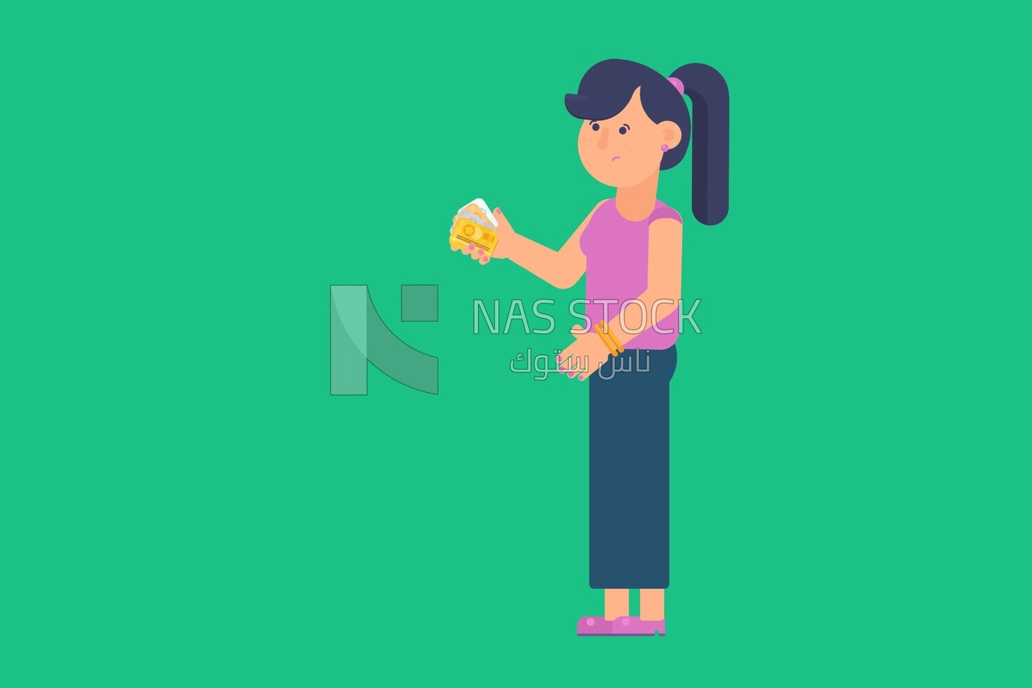 Character of a woman holding a credit card, vector illustrator