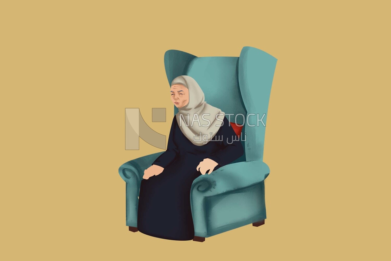 Character of an old woman sitting in a chair, vector illustrator