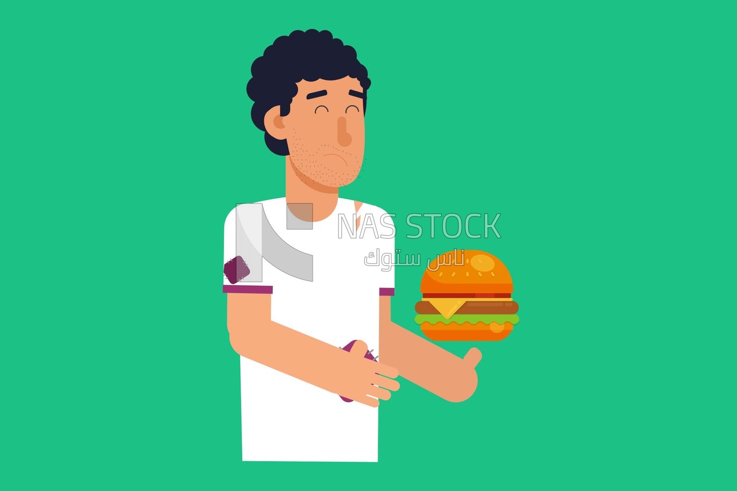 Character of a man holding a sandwich, vector illustrator