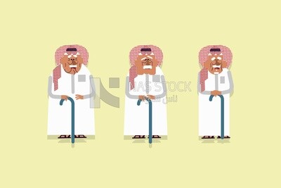 Three characters of elderly gulf men with crutch, vector illustrator