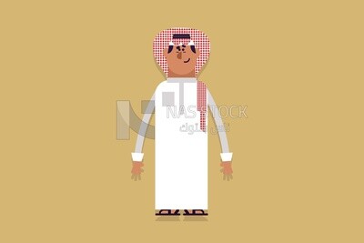 Character of a Gulf man wearing a white jilbab, vector illustrator