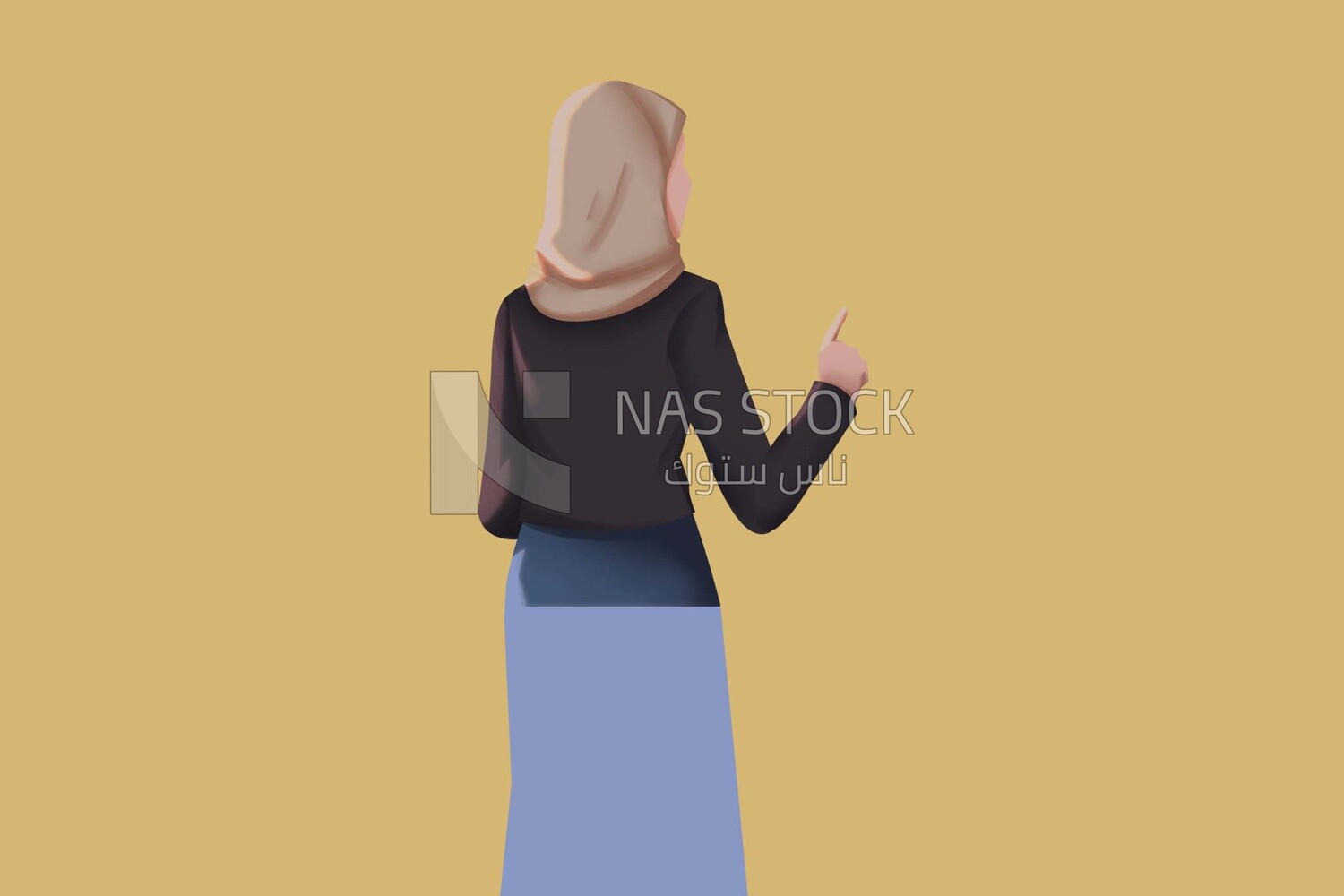 Back view of a character of a woman with hijab, vector illustrator