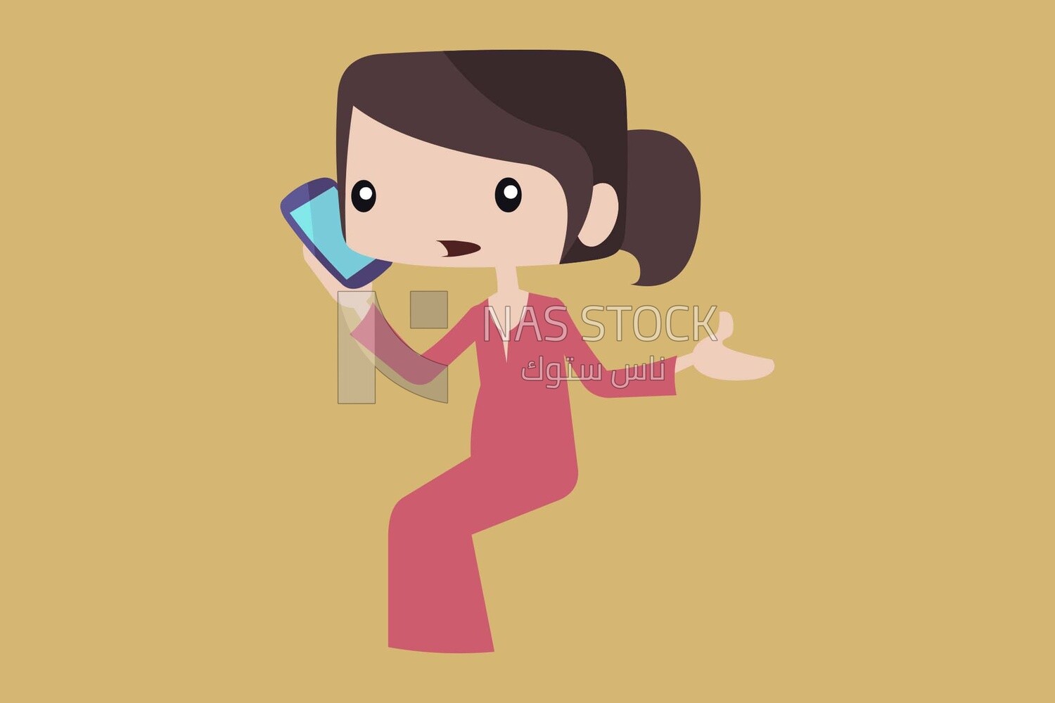 Character of a woman talking on the phone, vector illustrator