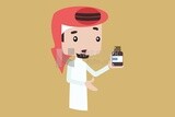 Character of a gulf man holding a medicine, vector illustrator