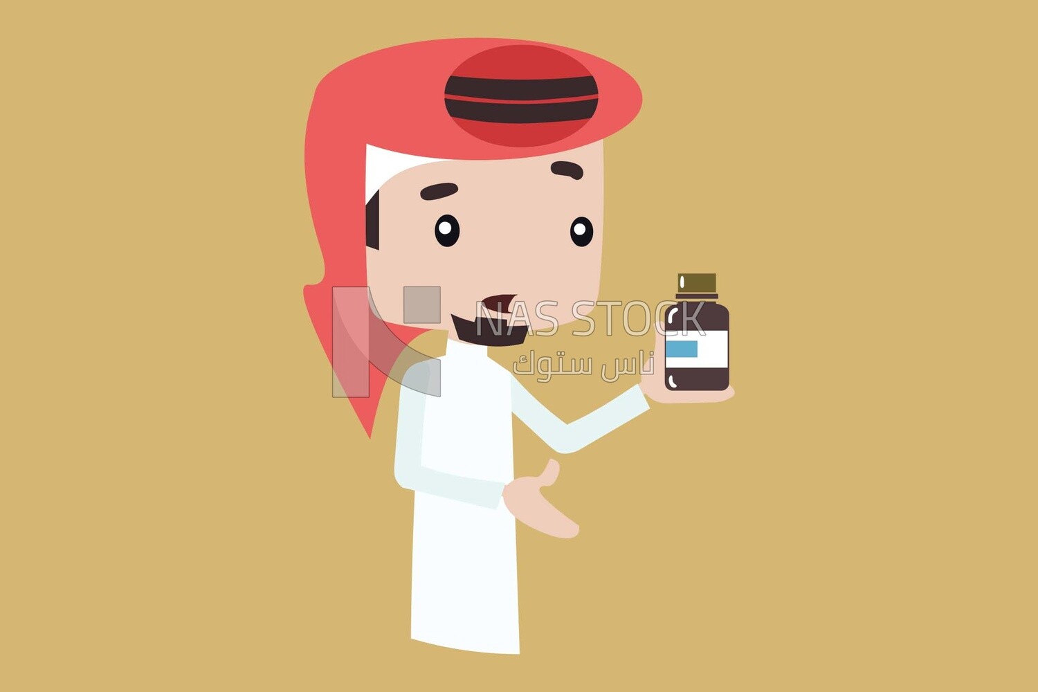 Character of a gulf man holding a medicine, vector illustrator