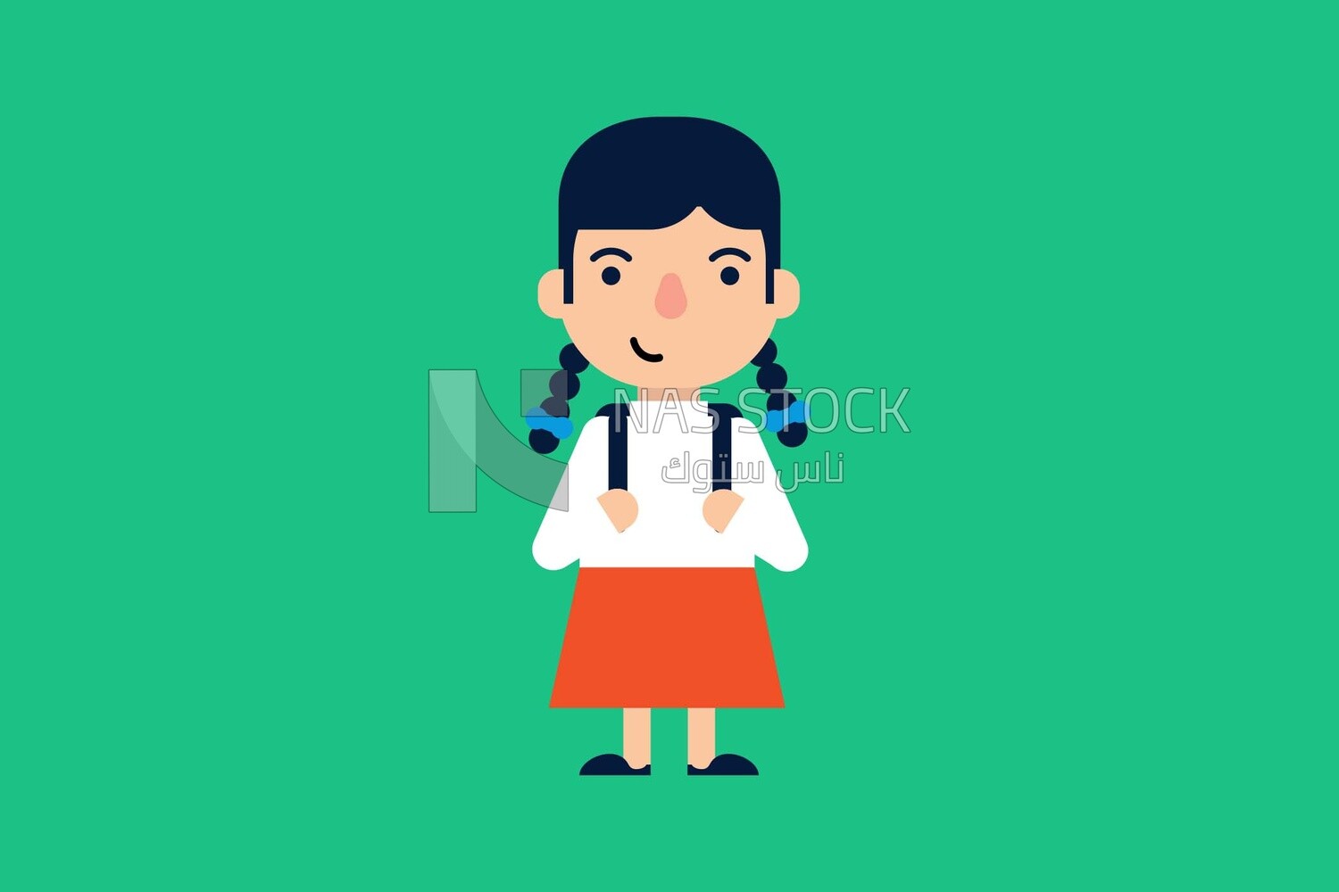 Character of a girl going to the school, vector illustrator