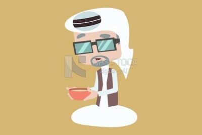 Character of a gulf man sitting on the floor and holding a plate, vector illustrator