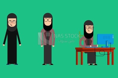Three characters of Gulf women with different poses, vector illustrator