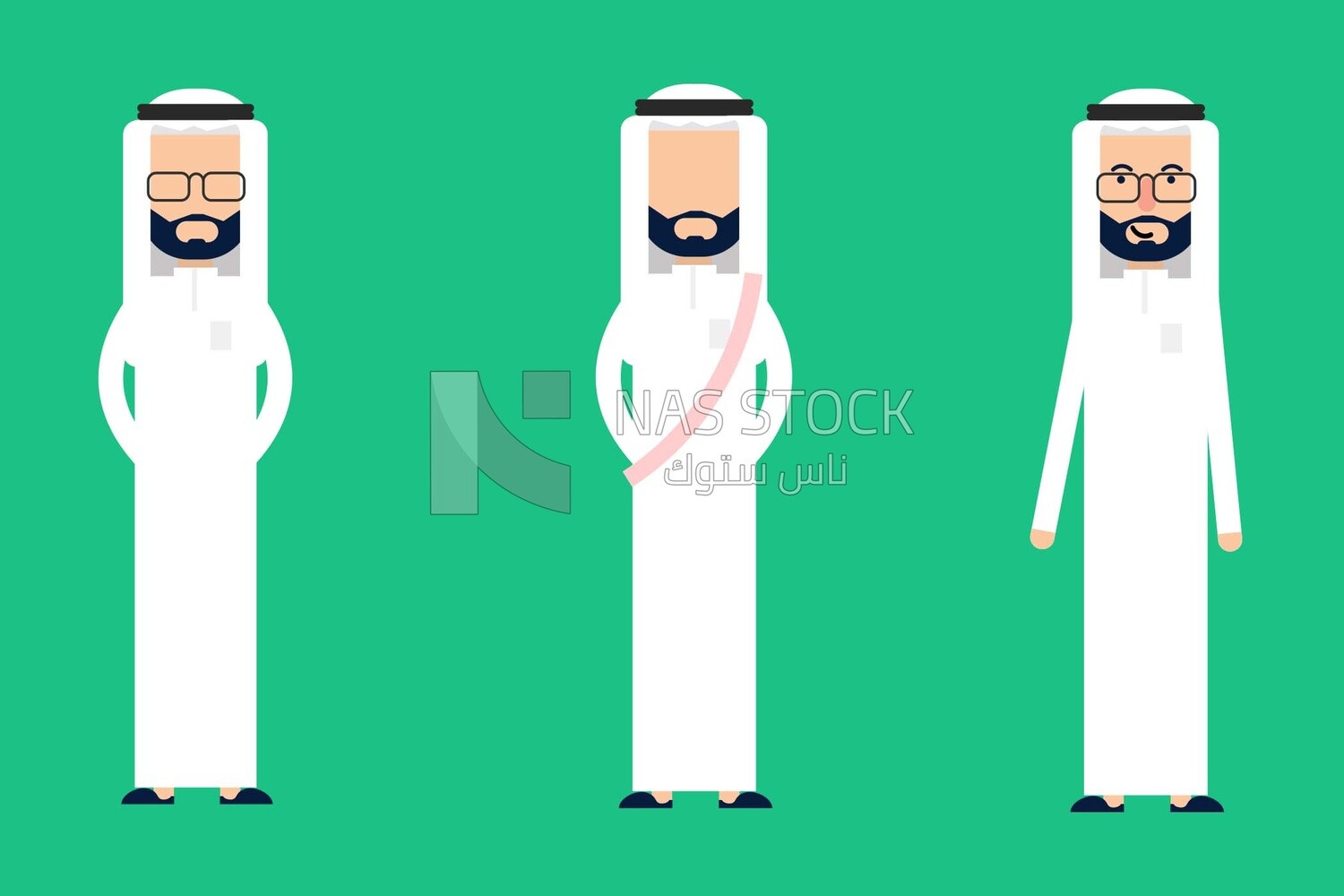 Three characters of gulf men with different poses, vector illustrator