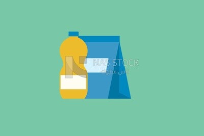 Bottle beside a bag, icons, templates and vector illustrator