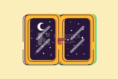 Window with night view, icons, templates and vector illustrator